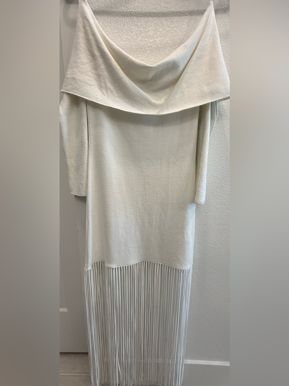 Zara white off-shoulder fringe dress